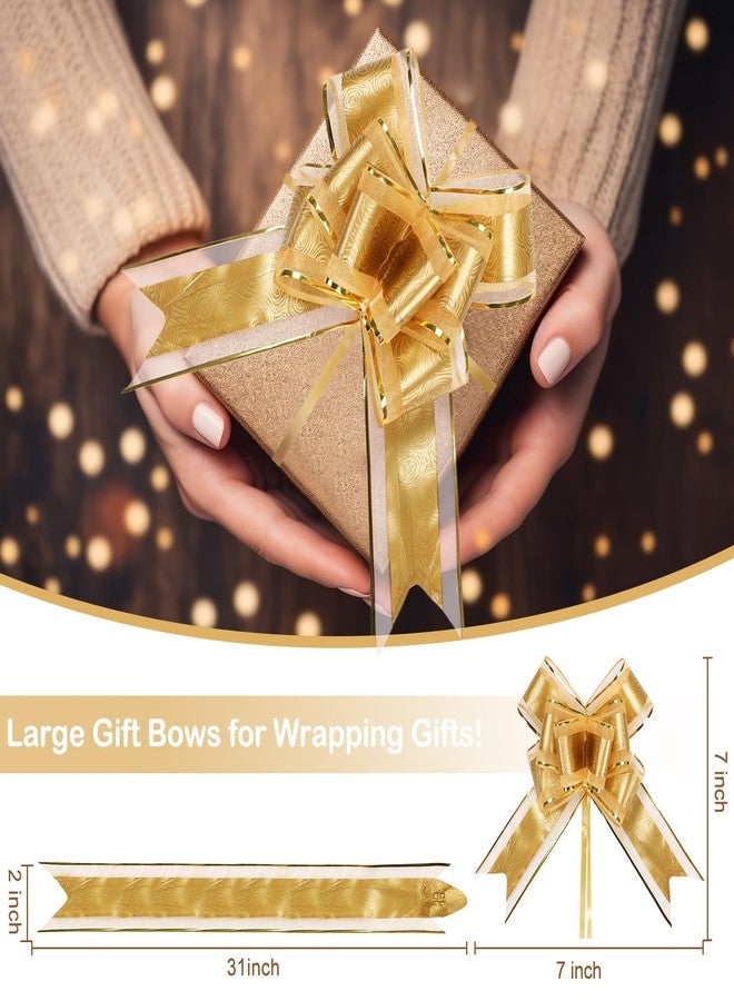 HEYTIMI 50 Pcs Large Pull Bows for Gift Wrapping, 7 Inch Rose Pattern Ribbon Bows for Presents Package Gift Baskets or Flower Decorations, Christmas, Wedding, Valentine's Day Anniversary Party Decor (Gold) - Image 2